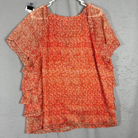 CJ Banks Womens Pullover Scoop Neck Line Orange Blouse Plus Size 1X - Picture 2 of 10